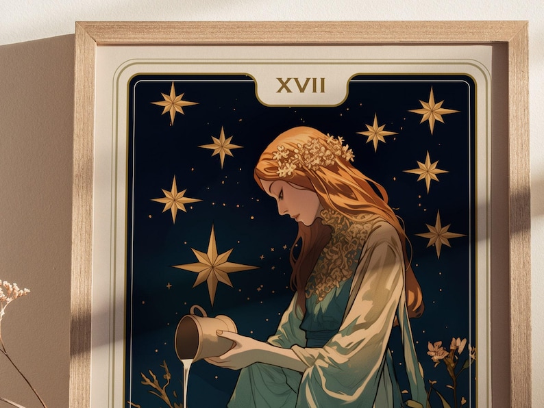 The Star Tarot Card Poster Wall Art: Art Nouveau Tarot Print, Star Card Art Print, Spiritual Wall Art Decor, Tarot Poster Print Gallery Bild 5