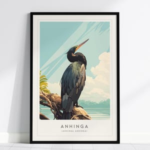 affiche d'Anhinga | Impression d'art mural oiseau | Vectorielle De La Faune Sauvage | Décoration naturelle encadrée ou non