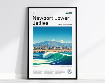 Newport Beach Surf Poster: Lower Jetties Wave Art Print