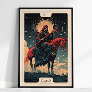 Póster enmarcado de la carta del tarot de los Arcanos Mayores de la Muerte - Carta 13, obra de arte de la Parca, adivinación, Art Nouveau, fortuna, diseño de la Academia oscura, decoración, set de regalo
