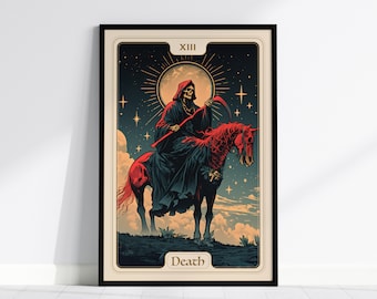 Death Major Arcana Tarot Card Framed Poster - Card 13 Grim Reaper Artwork Divination Art Nouveau Fortune Dark Academia Design Decor Gift Set