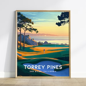 Torry Pines Golf Club San Diego Kalifornien Wandkunst gerahmt - Golfer Geschenk Reise Poster PGA Tour Golf spielen Wohnkultur Kunstwerk Vatertag