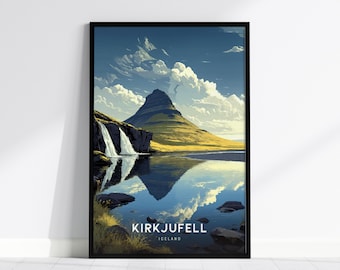 Kirkjufell Iceland Travel Poster: Iceland Travel Print, Framed or Unframed Wall Art