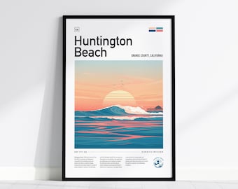 Huntington Beach Surf Poster: Kaliforniens solnedgångsvågkonst