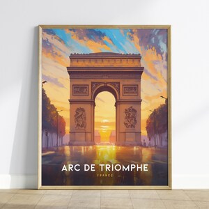 Arc de Triomphe, France at Sunrise Poster - Iconic Parisian Landmark View, Framed/Unframed, Perfect for Travel and History Buffs, Home Decor