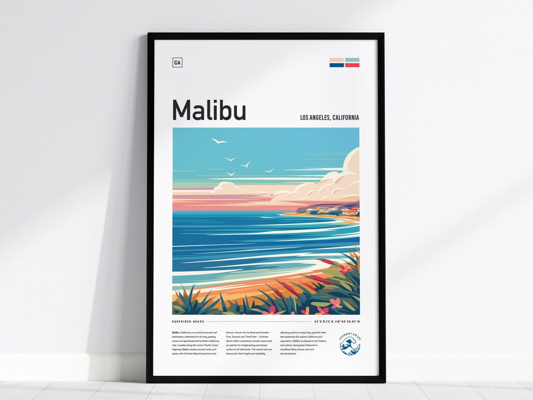 マリブビーチ ポスターフレーム サーフィン サーファー 海 カリフォルニア 特大 マリブ・サーフライダー・ビーチの額入りポスター：カリフォルニア