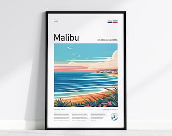 マリブ・サーフライダー・ビーチの額入りポスター：カリフォルニア