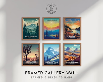 National Park Posters Set 6 | Framed Gallery Wall Vintage Travel Art Style