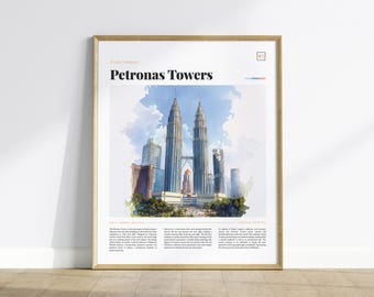 Petronas Towers Poster: Kuala Lumpur Skyline Watercolor Art