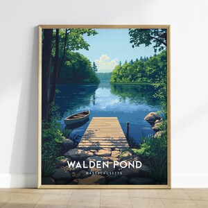 Poster Walden Pond Massachusetts: op Thoreau geïnspireerde muurkunst uit New England afbeelding 2
