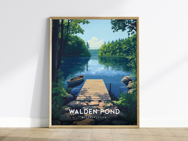 Poster Walden Pond Massachusetts: op Thoreau geïnspireerde muurkunst uit New England afbeelding 2