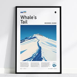 Whale&#39;s Tail Ski Run Poster | Breckenridge Resort Colorado Black Diamond Extreme Skiing Slope Framed Print Skier Breck Cabin Lodge Art Decor