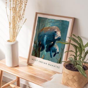 Manatee Art Print: Florida Wildlife Sea Cow Print, Modern Nature Wall Decor, Framed or Unframed image 3