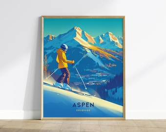 Aspen Colorado Ski Poster: Framed Ski Resort Wall Art