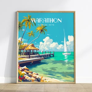 Marathon Florida Keys Poster: Tropical Sailboat Decor, Beach House Wall Art, Coastal Gift, Island Paradise, Framed or Unframed Home Decor