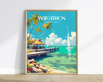 Marathon Florida Keys Poster: Tropical Sailboat Decor, Beach House Wall Art, Coastal Gift, Island Paradise, Framed or Unframed Home Decor