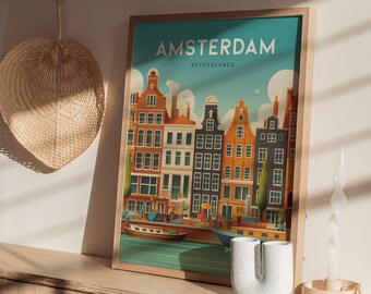 アムステルダム運河アートプリント：オランダ旅行ポスター - Etsy 日本