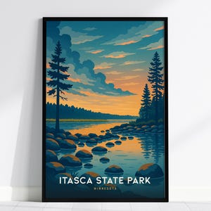 Poster - Itasca State Park - Minnesota Wahrzeichen Druck, Beginn des Mississippi, gerahmt oder ungerahmt, Hütte oder Natur Geschenk, MN Home Decor