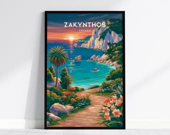 Zakynthos Poster, Greece Beach House Decor, Vacation Wall Art Print, Framed or Unframed