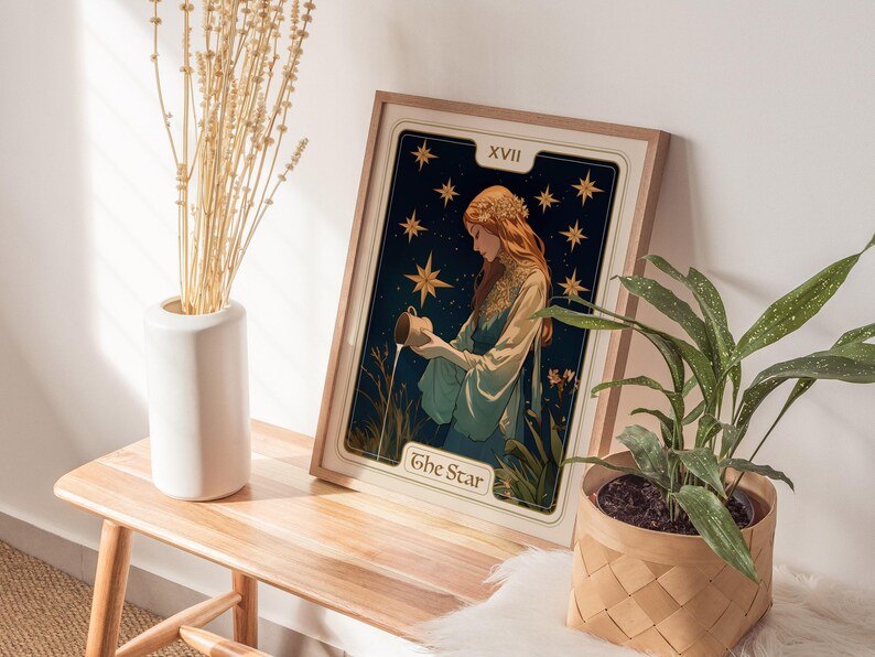 The Star Tarot Card Poster Wall Art: Art Nouveau Tarot Print, Star Card Art Print, Spiritual Wall Art Decor, Tarot Poster Print Gallery Bild 6