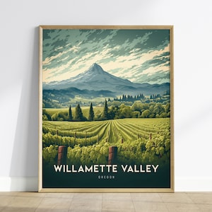 Willamette Valley Oregon wijn ingelijste muurkunst, Willamette Valley ingelijste artwork poster, Travel Winery Vineyard Oregon Home cadeau Airbnb Decor