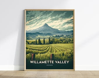 Willamette Valley Oregon wijn ingelijste muurkunst, Willamette Valley ingelijste artwork poster, Travel Winery Vineyard Oregon Home cadeau Airbnb Decor