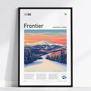 Frontier Ski Run | Breckenridge Resort Colorado Green Beginner Skiing Slope Framed Poster Skier Snowboarder Cabin Lodge Art Decor Gift