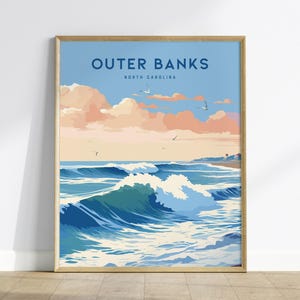 Outer Banks Surf Poster, OBX Beach Art North Carolina, Coastal Wall Decor, Nags Head Print, Surfer Gift, Framed or Unframed