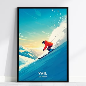 Vail Ski Resort Colorado Poster – Modern Ski Wall Art, Snowy Mountain Print, Winter Sports Decor, Ski Lodge Artwork, Framed/Unframed Gift