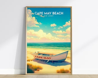 Stampa della spiaggia di Cape May: arte costiera vintage del New Jersey