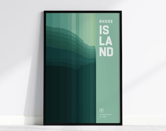 Rhode Island Coastline Poster: Abstract Ocean State Art, Framed or Unframed