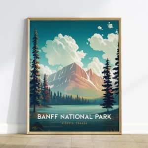 Cartaz de viagem do Parque Nacional de Banff, cartaz de Banff Canadá, impressão de arte de parede de viagem dos Parques Nacionais do Canadá, cartaz de viagem personalizado, decoração de parede do Airbnb