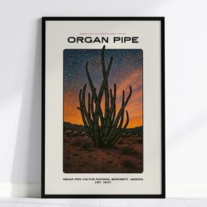 Orgelpfeife und Kaktus Poster - Arizona Wüste Wandkunst, Sternennacht Landschaftsdruck, Retro National Monument Dekor, gerahmte oder ungerahmte Wandkunst