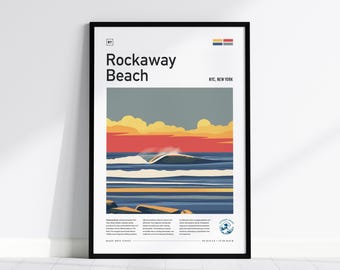 Rockaway Beach Surf Print: NYC Vintage Travel Poster, Coastal Wall Art