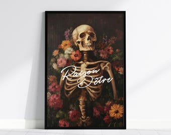 Skeleton Floral Art Print: Gothic Memento Mori Wall Decor