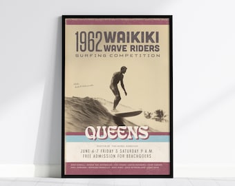 Waikiki Surf Poster 1962: Vintage Hawaiian Surf Art Print, Retro Beach Decor, Surfing Wall Art, 60s Surfer Gift, Coastal Art Framed Unframed