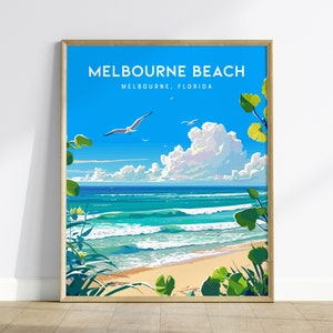 Melbourne Beach, Melbourne, Florida Framed Wall Art - Space Coast Beach House Surf Poster Travel Print Surfer Gift Fishing Home Decor Set