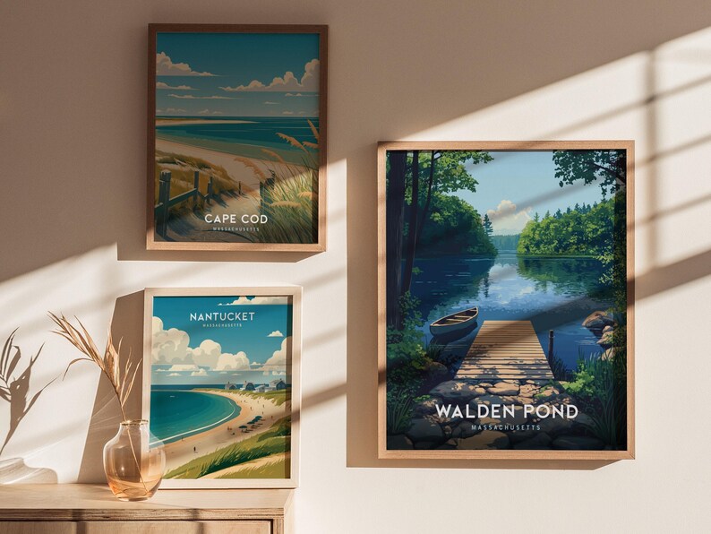 Poster Walden Pond Massachusetts: op Thoreau geïnspireerde muurkunst uit New England afbeelding 4