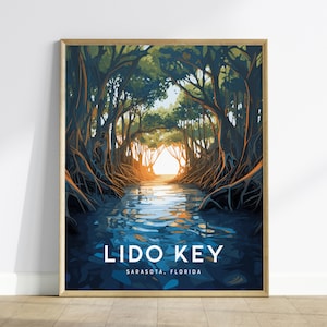 Lido Key, Sarasota, Florida ingelijste muurkunst - peddelen mangroven strandvakantie posterontwerp reizen eiland print kajak paddle board cadeau
