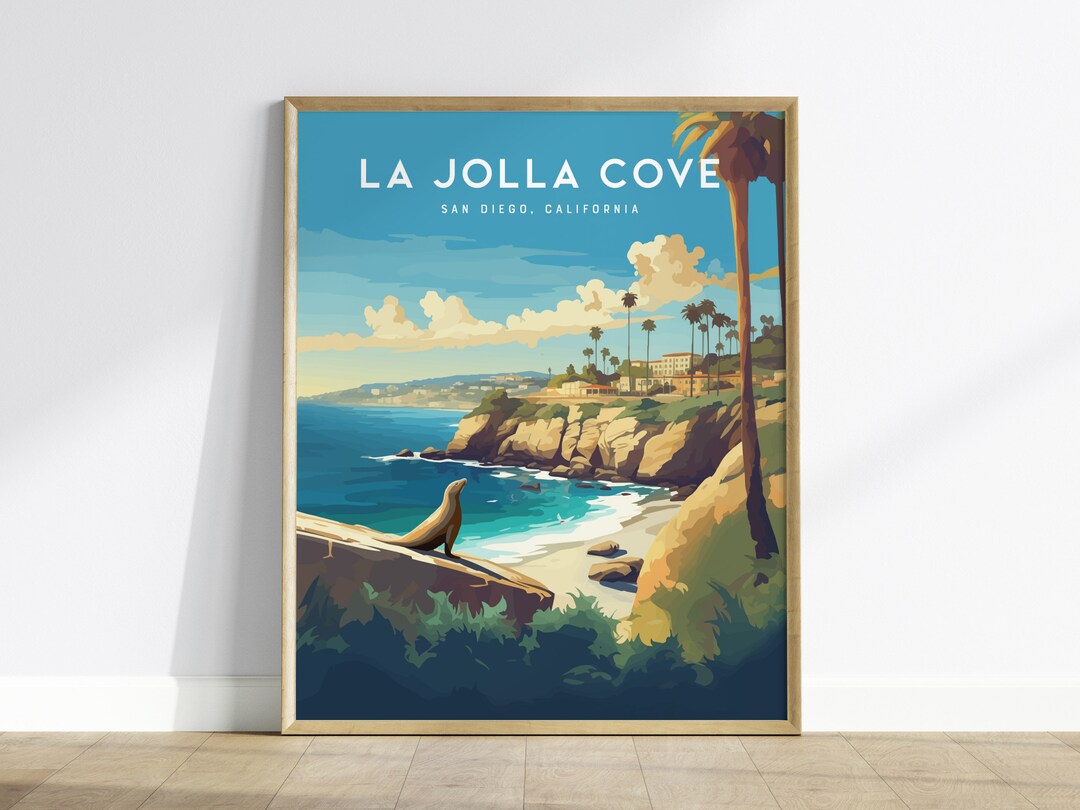 La Jolla Cove San Diego Framed Wall Art Torrey Pines Shores Poster Design California Sea Lion