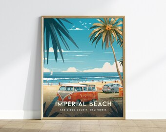 Pôster de Van de Surfe Imperial Beach: Arte Costeira da Califórnia