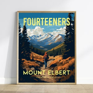 Mount Elbert Colorado Fourteener, Framed Wall Art | Rocky Mountains 14ers | 14er Climber Hiker Adventure Poster Print Gift Idea Home Decor
