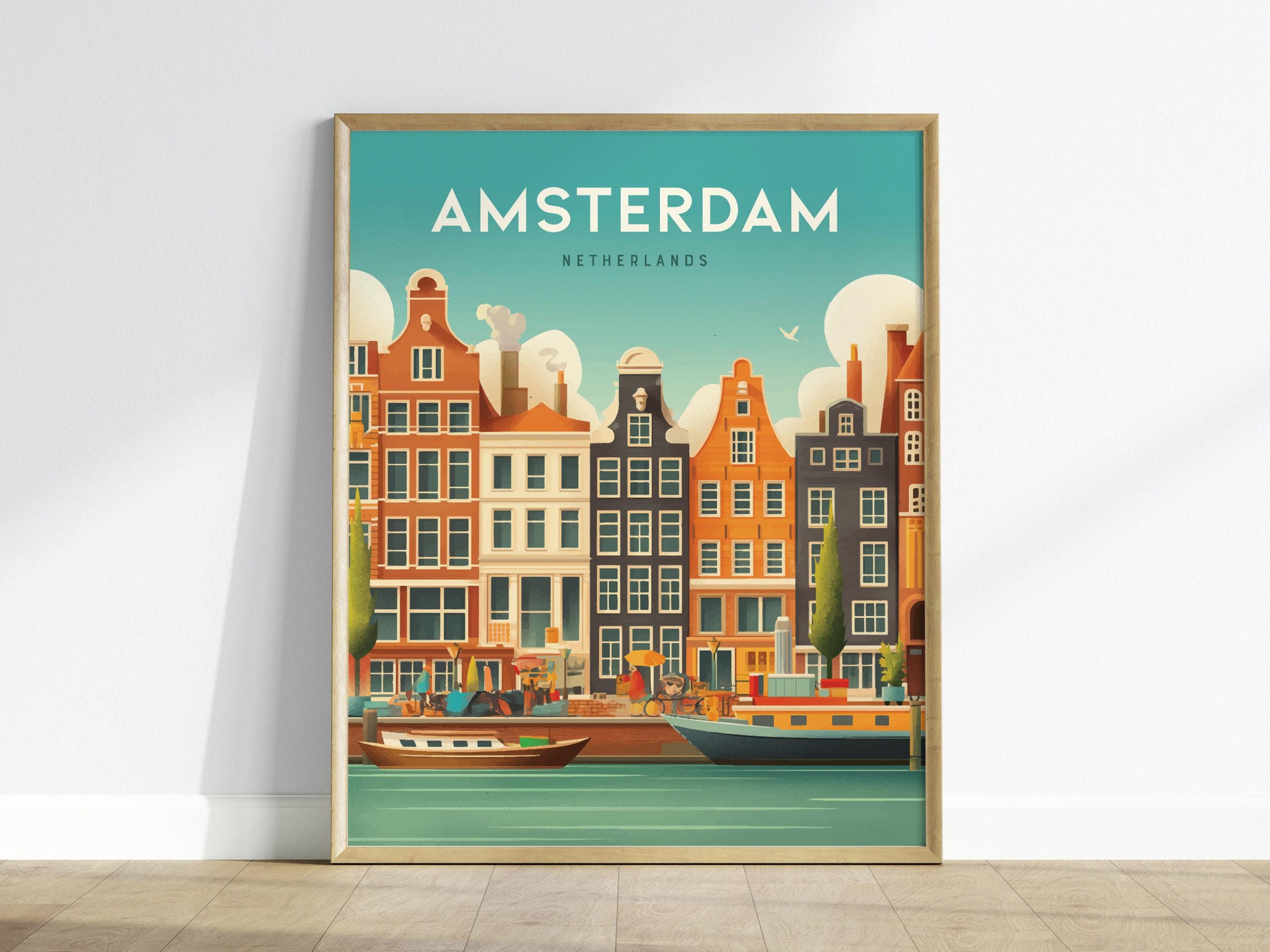 アムステルダム運河アートプリント：オランダ旅行ポスター - Etsy 日本