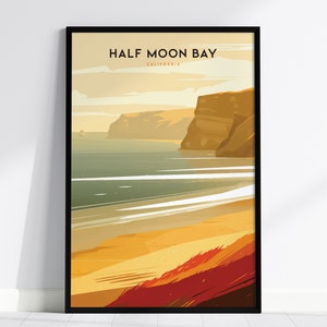 Half Moon Bay, Kalifornien Poster - Küstenlandschaft Kunst, perfekt für Strandliebhaber, gerahmt oder ungerahmt, West Coast Home Decor