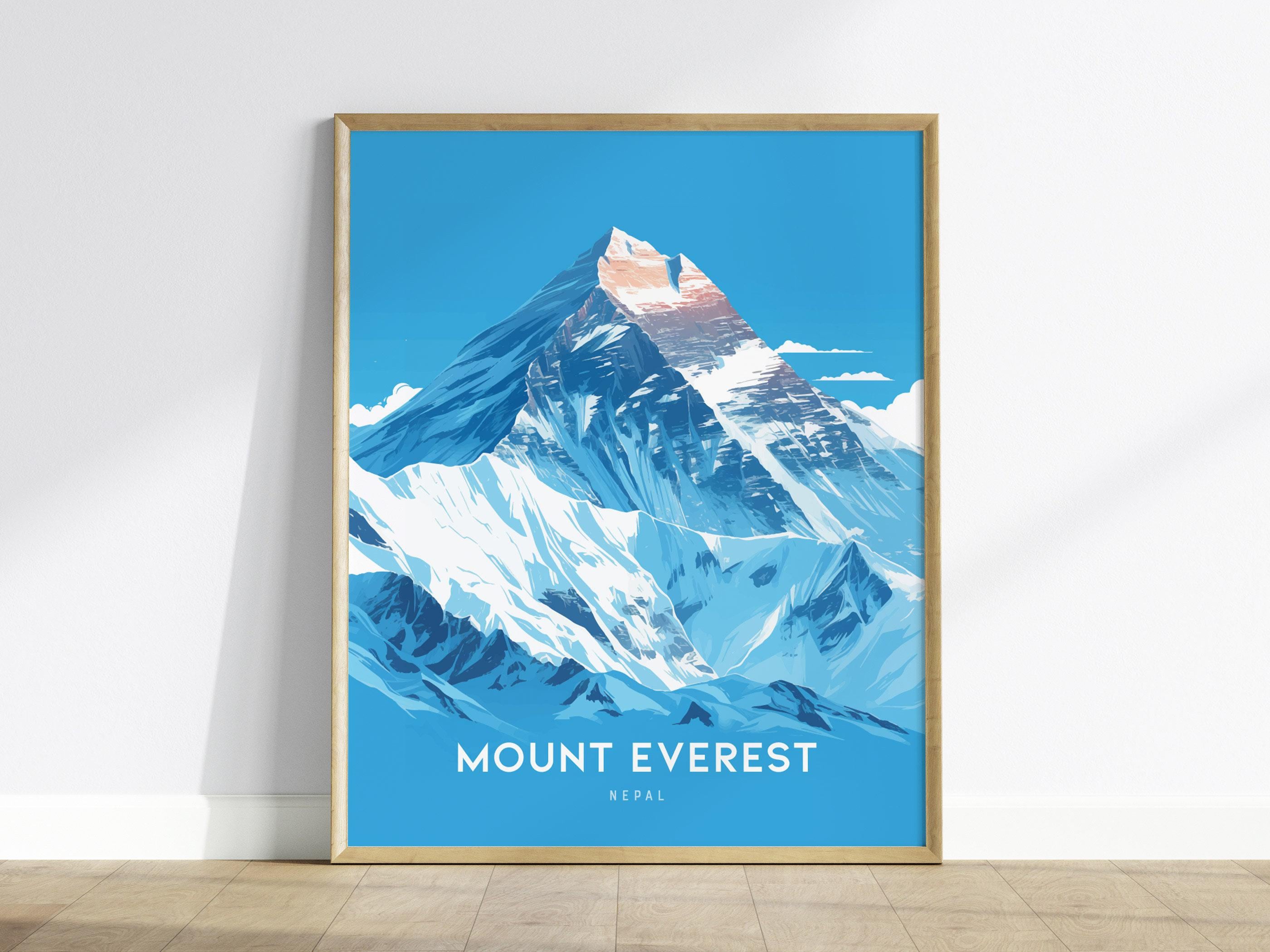 Mount Everest Poster: Nepal Mountain Landscape Art, Framed