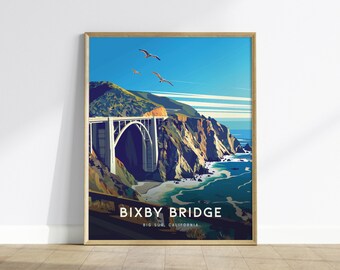 Bixby Bridge Print: Big Sur California Travel Poster, Coastal Wall Art