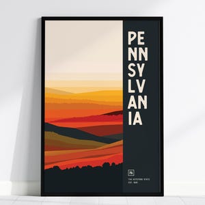 Póster del estado de Pensilvania, piedra angular: paisaje otoñal abstracto, disponible con o sin marco, decoración de granja moderna perfecta, decoración de oficina