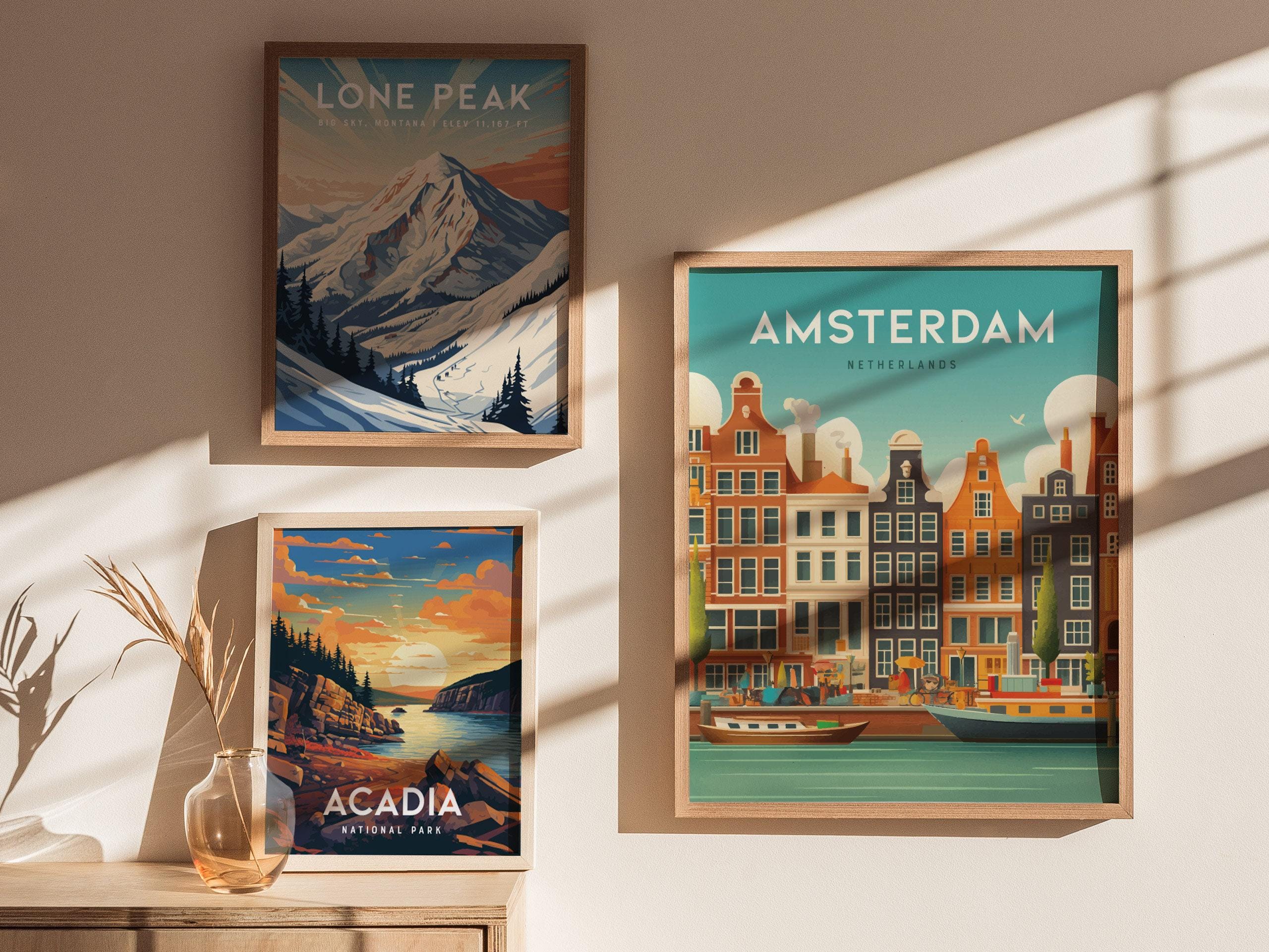 アムステルダム運河アートプリント：オランダ旅行ポスター - Etsy 日本