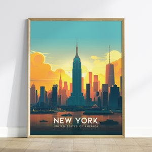 New York gerahmt Reisedruck, Empire State New York City Reiseplakat, New York Wandkunst Reiseplakat, Reisedruck, Reisender Wohnkultur