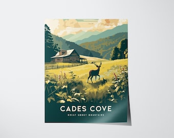 Cades Cove Tennessee Digital Download: Great Smoky Mountains Printable Wall Art, Rustic Travel Poster